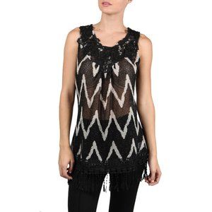 RYU sheer lace sleeveless black and cream top
